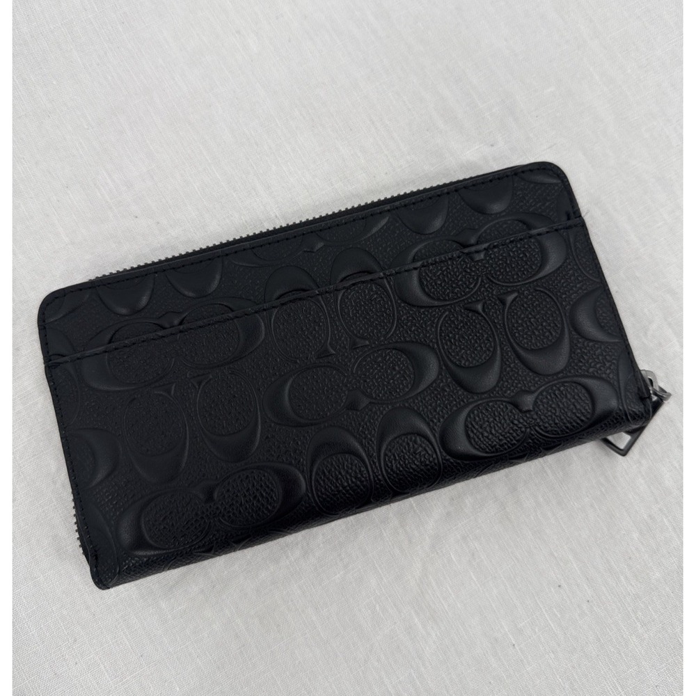 Coach Leather Continental Accordion Zip Black Signature Debossed Wallet READ - Picture 2 of 9